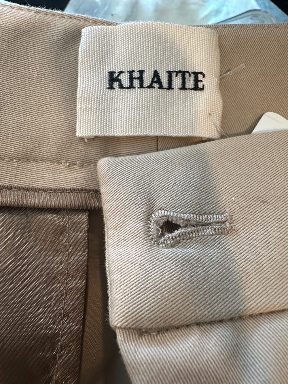 KHAITE Tan High-Waist Wide-Leg Twill Trousers
